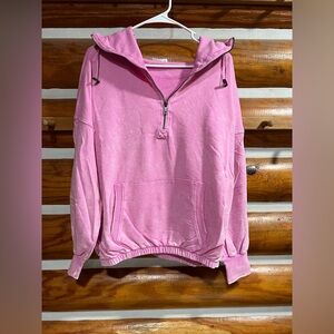 Zenana Outfitters Acid Wash Pink 1/2 Zip Pullover Hoodie